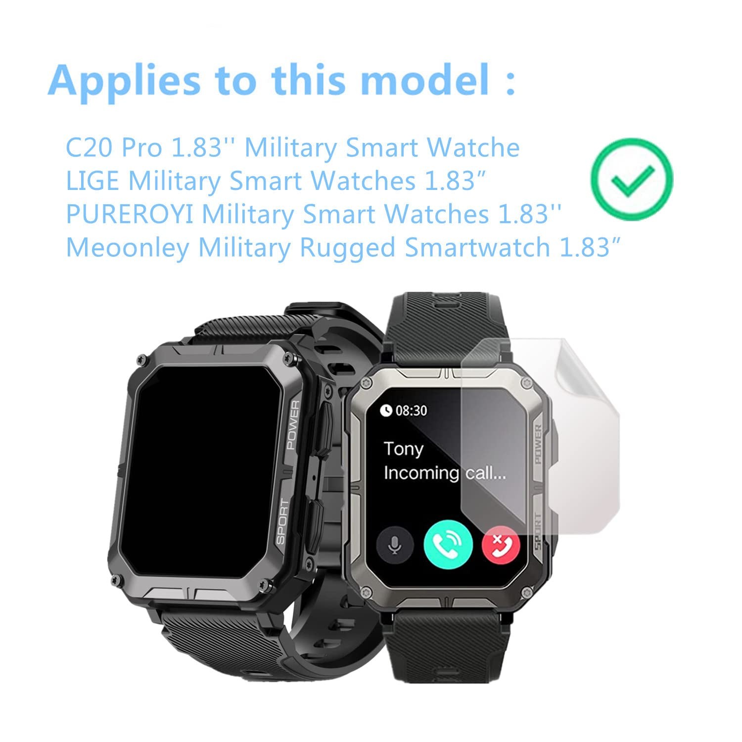 Compatible Smartwatch Screen Protector 6 Pack â€“ HD PET Film for 1.83'' Models
