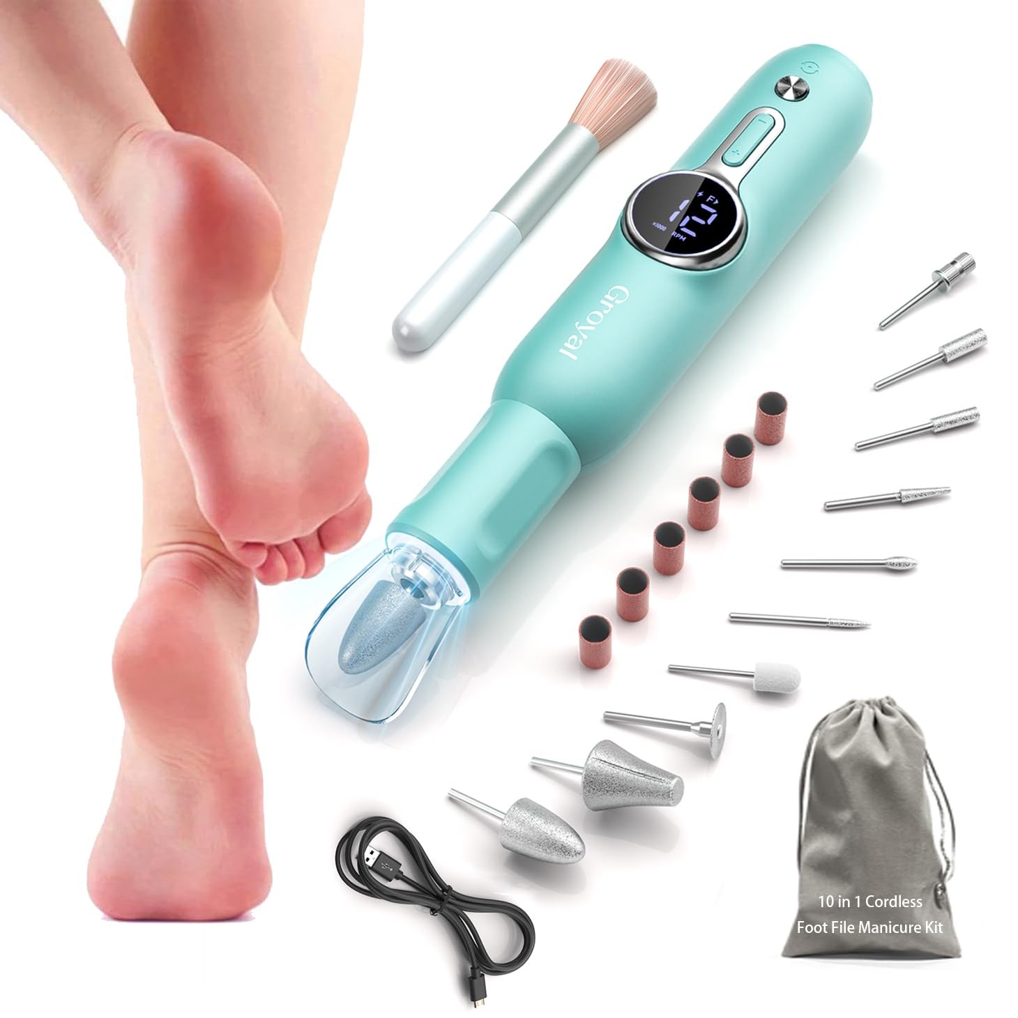 Electric Foot Callus Remover for Feet Scrubber Dead Skin, Cordless Green