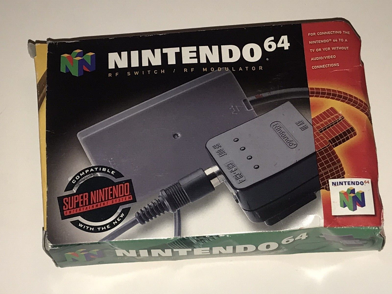 NINTENDO 64 RF SWITCH MODULATOR OFFICIAL ORIGINAL BOX SUPER NINTENDO 1997 READ