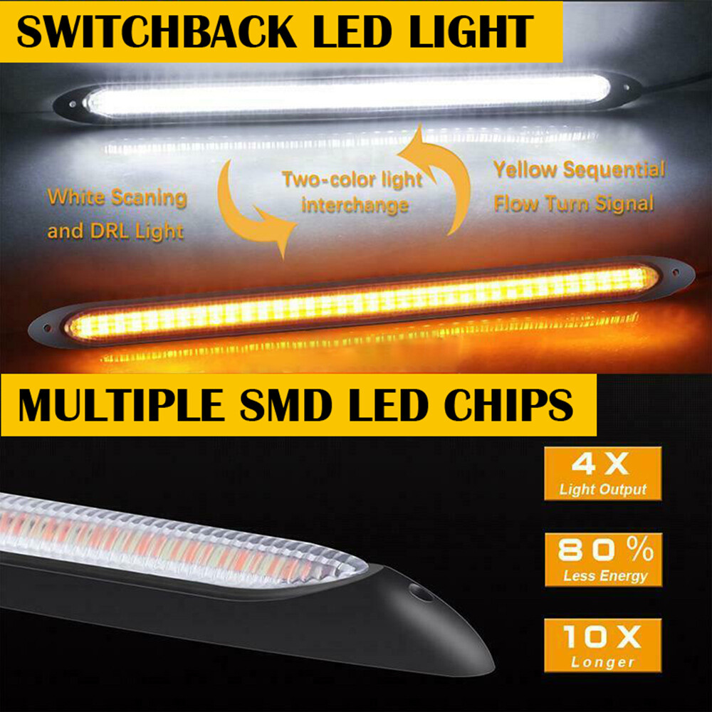 2pcs DRL Headlight Strip LED Light Daytime Running Sequential Turn Signal Lamp