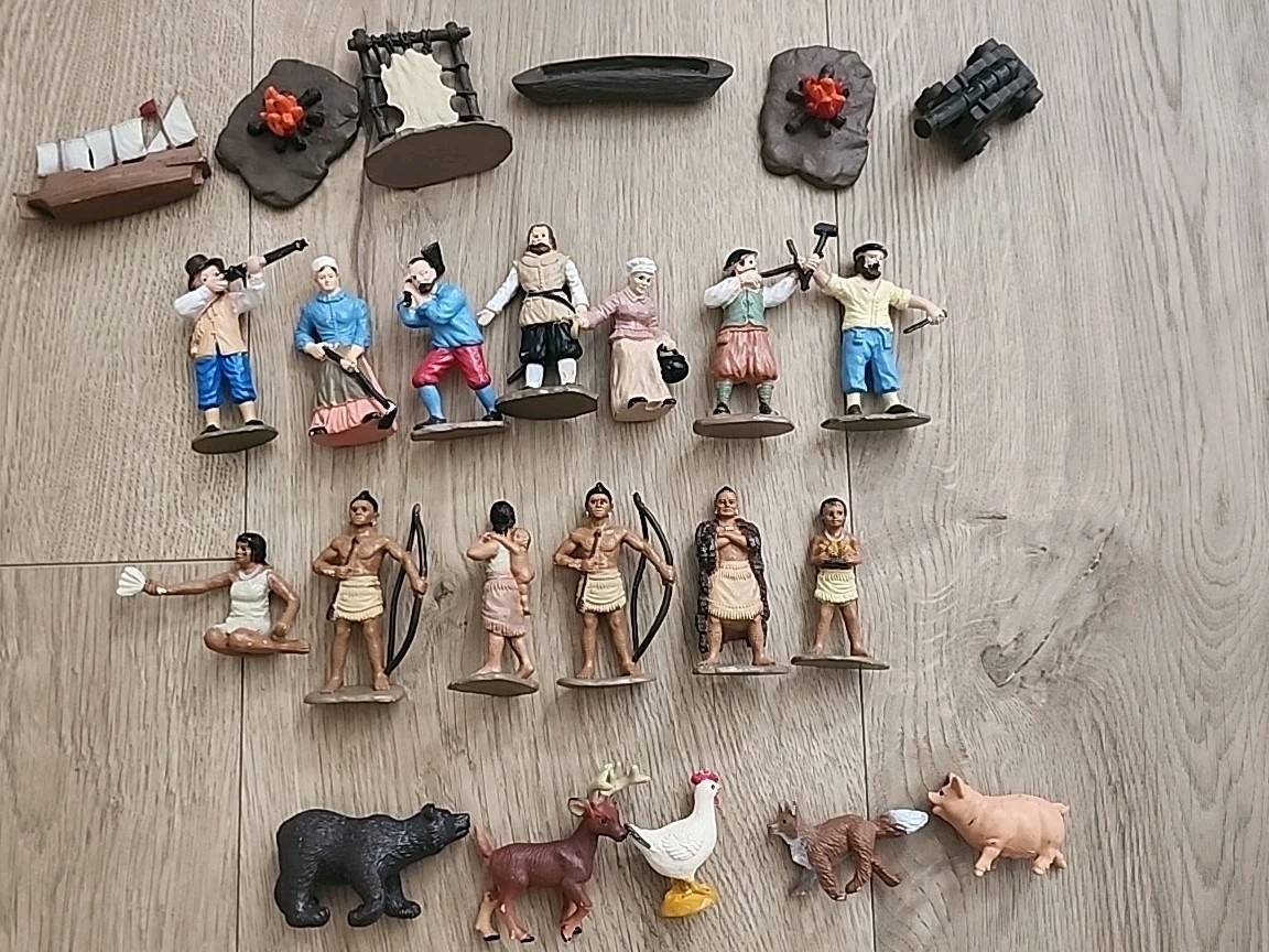 Safari LTD PILGRIMS & INDIANS Lot X 24 Jamestown Settlers Figures Thanksgiving