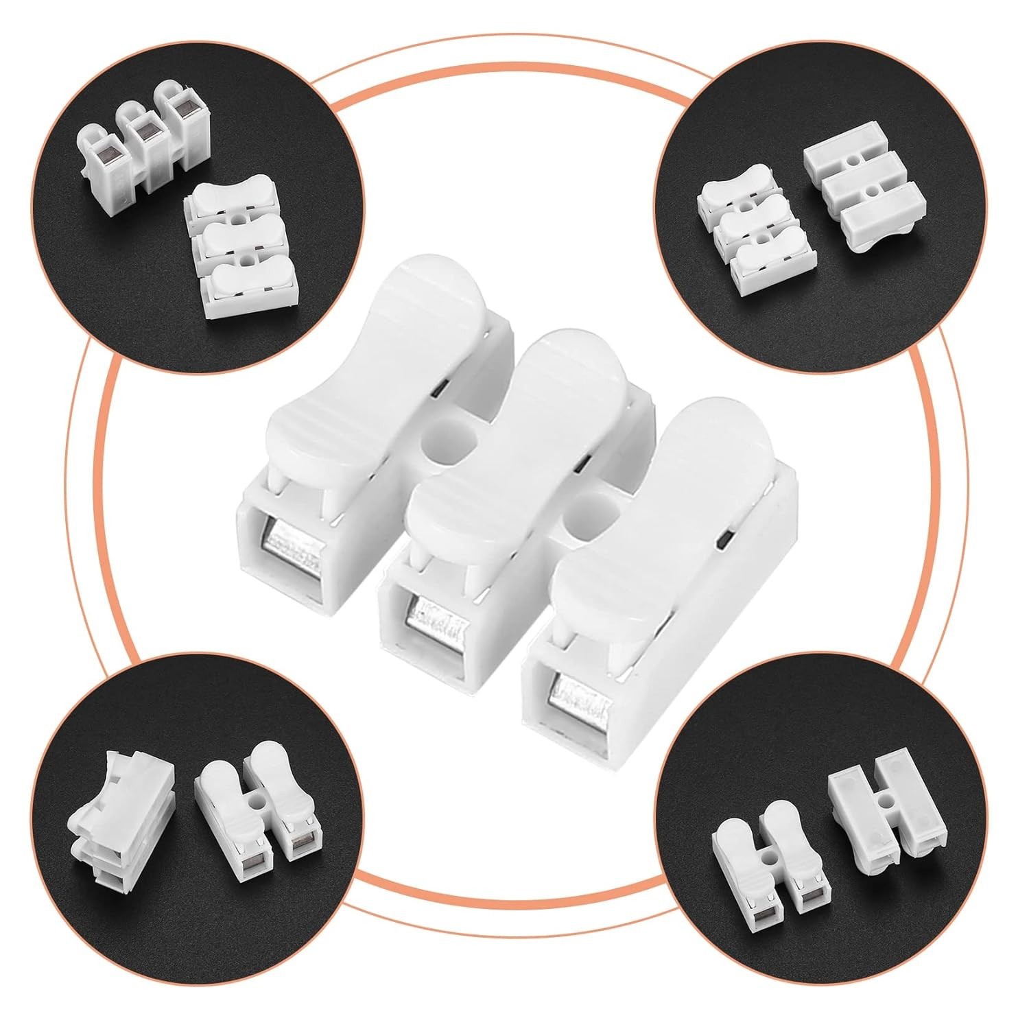 65PCS Spring Wire Connectors 2 Pin Push-In Quick Terminal Block Cable Clamp