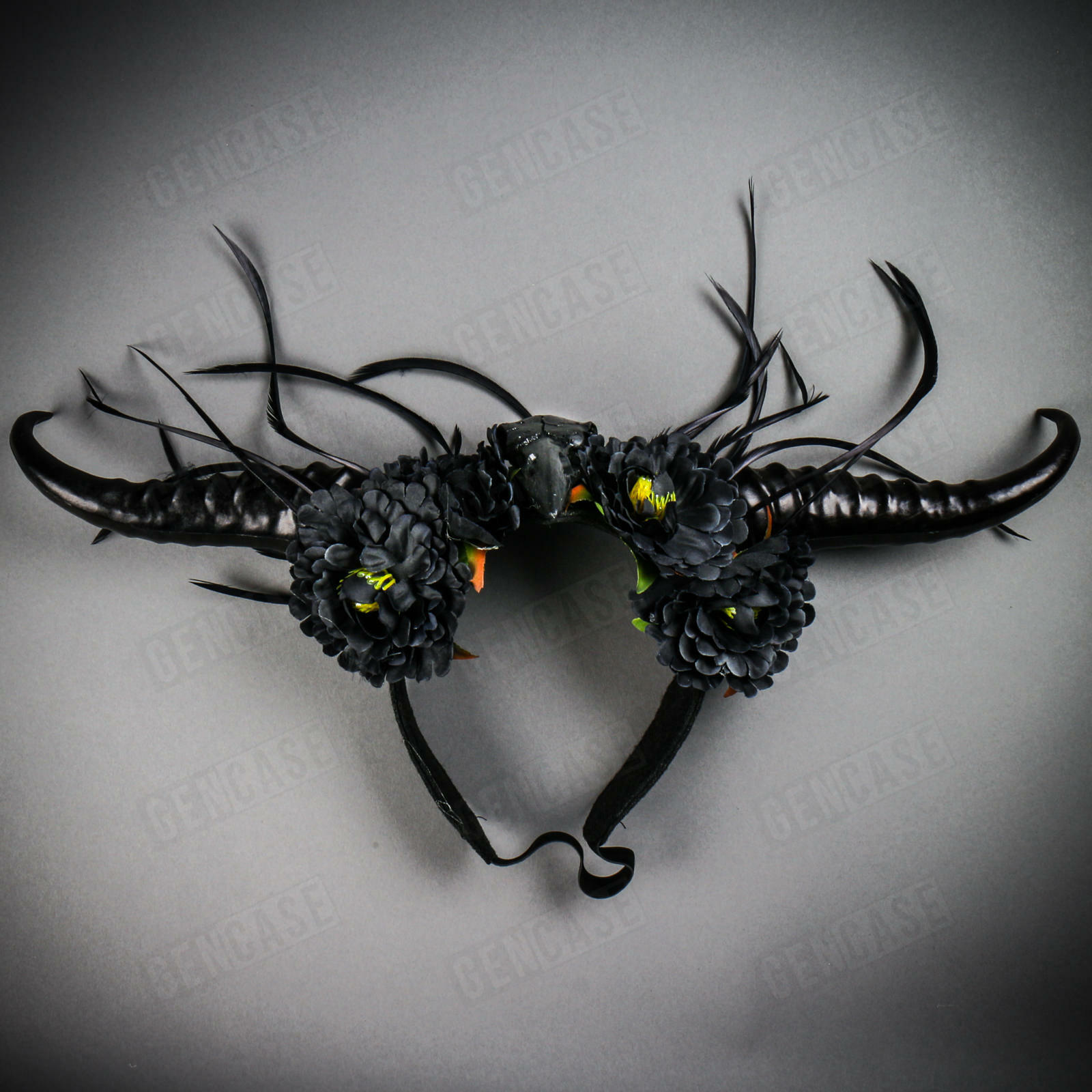 Black Flower Long Fairy Horn Headband Halloween Cosplay Party Costume For Women