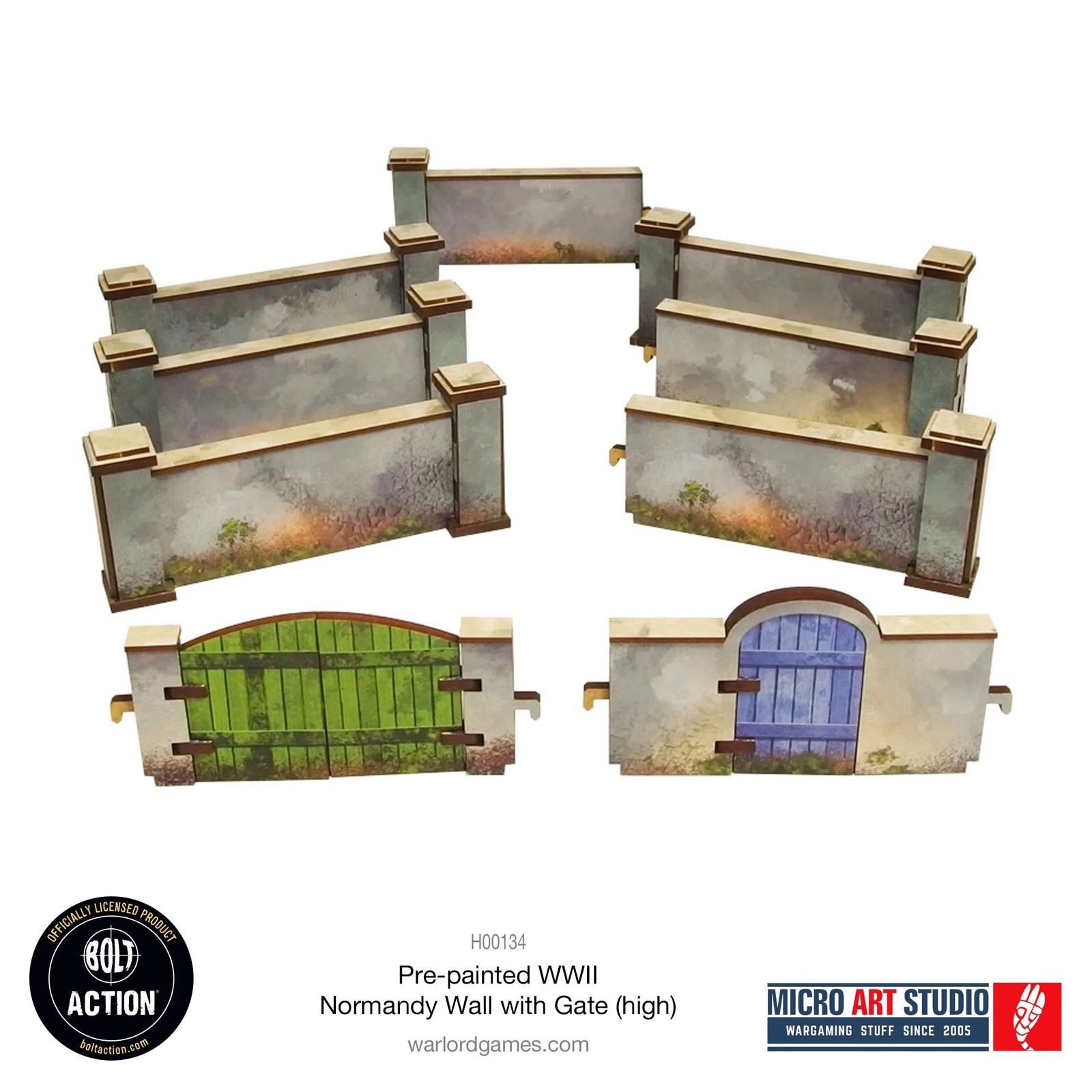 Micro Art Studio: WW2 Normandy Wall with Gate (High) HDF Prepainted Terrain