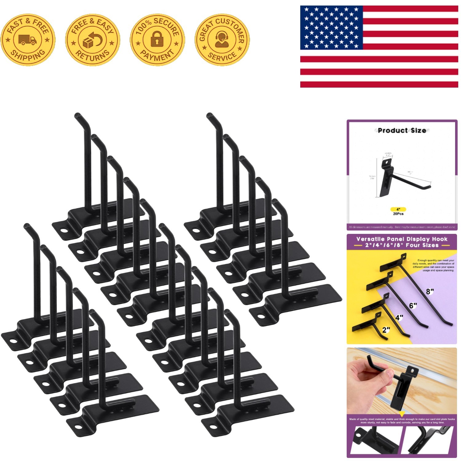 Durable 20-Piece 4-Inch Slatwall Hooks Assortment for Garage and Retail Use