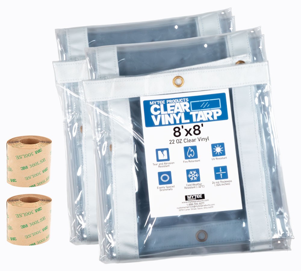 (2 Pack) 8' x 8' Clear Vinyl Tarp, 22 oz Vinyl