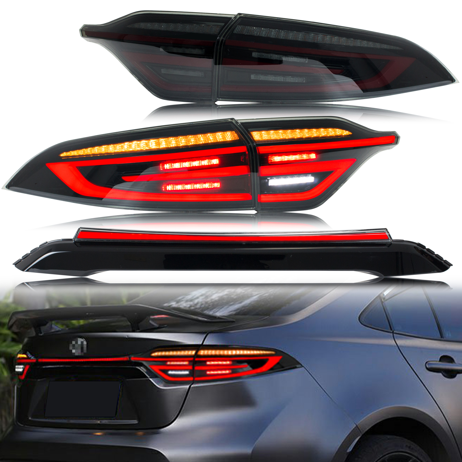 LED Tail Lights & Center Lamp For Toyota Corolla E210 2020-2024 Black Rear Lamp