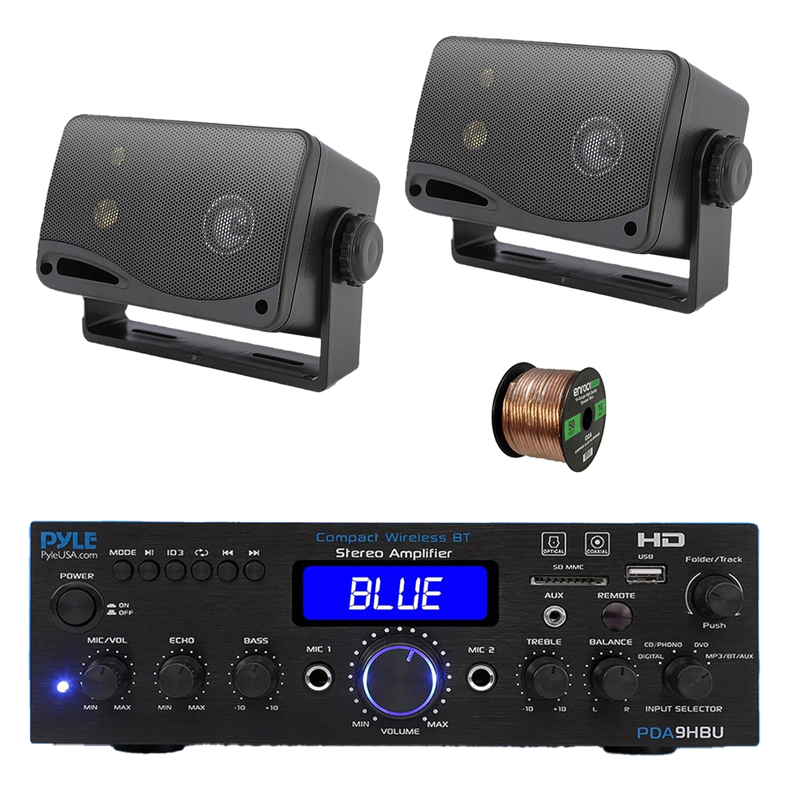 Pyle PDA9HBU 2-Channel Home Audio Bluetooth Receiver, 2x 3.5" 200W Speaker,Wire