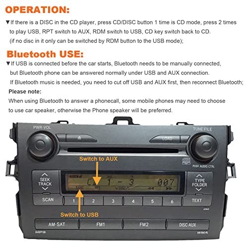 Bluetooth Car Audio Adapter, USB AUX Input, Bluetooth 5.0 for Toyota Models