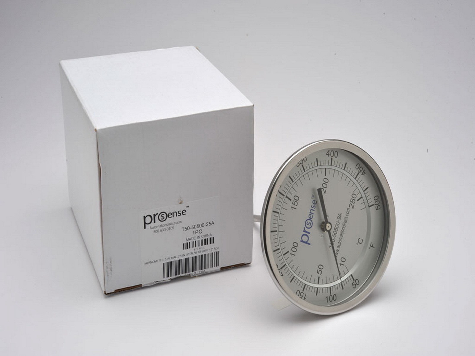 AUTOMATION DIRECT T50-50500-25A THERMOMETER 5 IN DIAL 50-500F 2.5 IN-STEM NIBFS