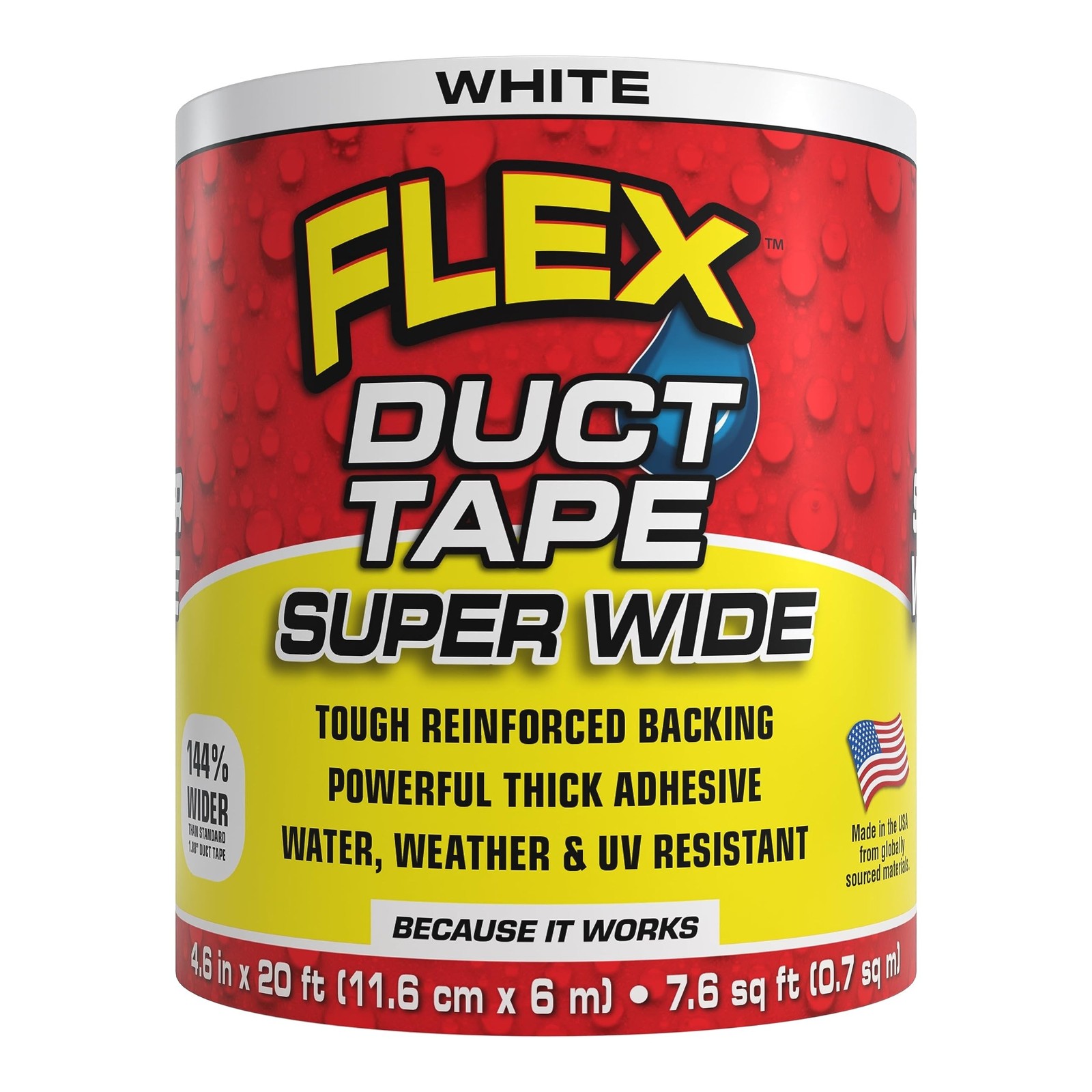 Flex Duct Tape, Super Wide, 4.6 Inches x 20 Feet, White, Heavy Duty Strong, M...
