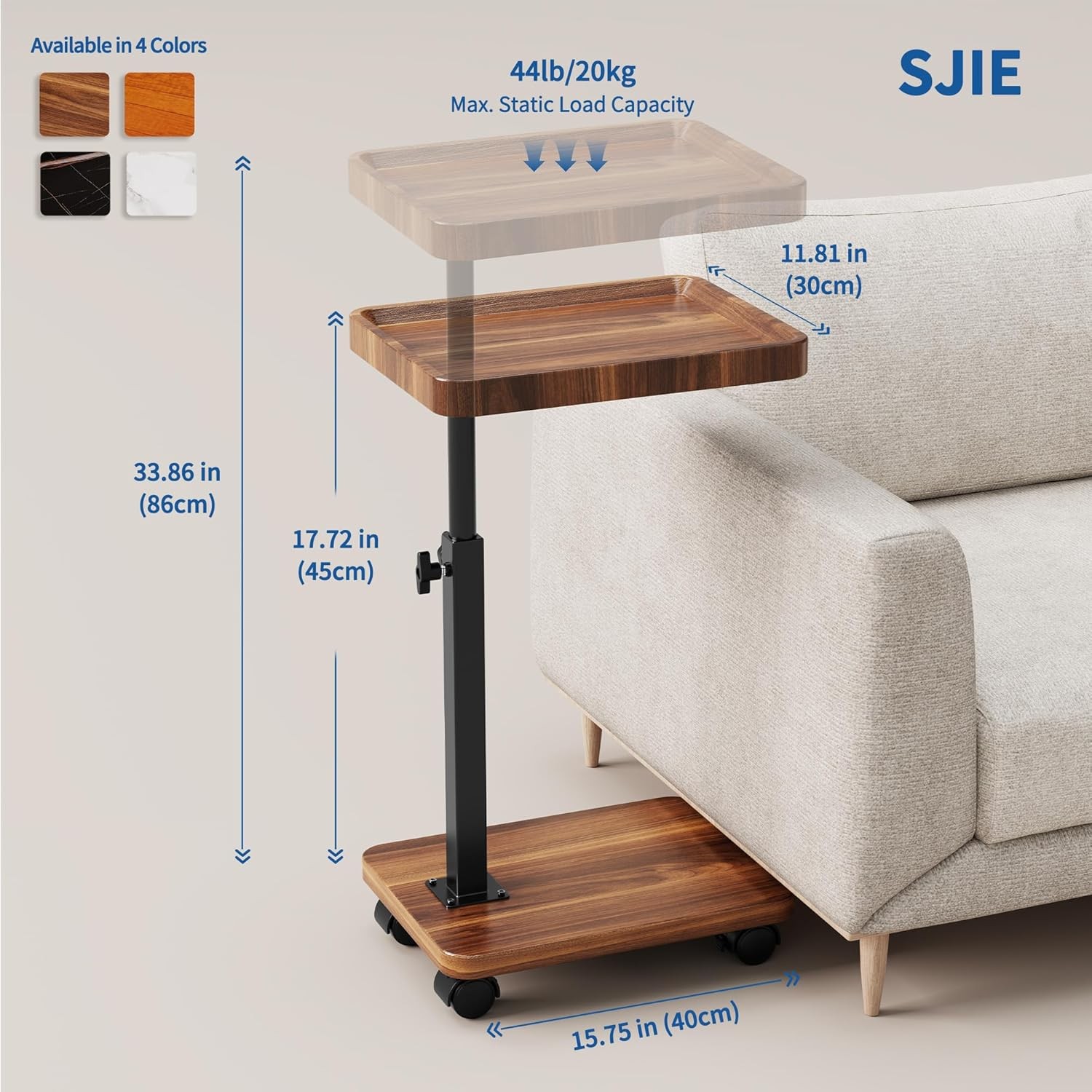 C Table End Table Adjustable Height 360°Swivel TV Tray Table Small Spaces Side