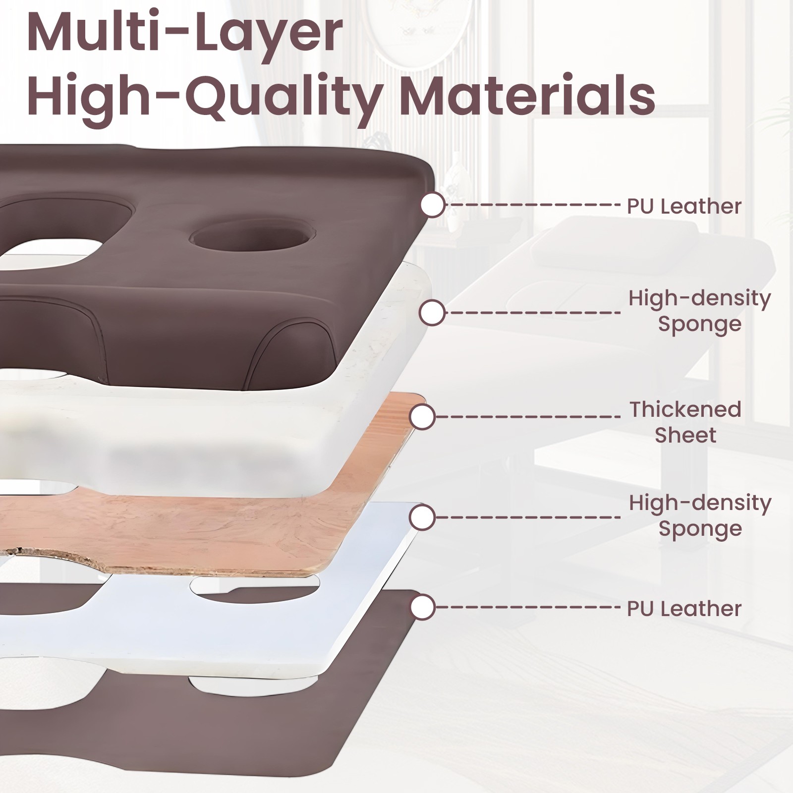 Stationary Massage Table PU Leather for Physical Therapy & Spa