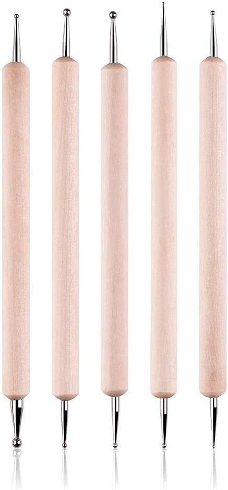 COMIART 5Pcs Wooden Ball Styluses Tool Set for Embossing Pattern Clay Sculpting,