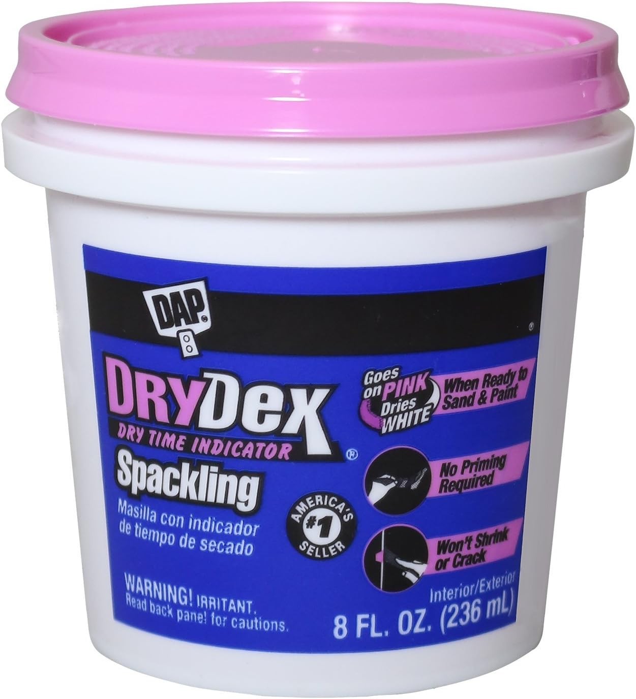 Dap 12328 DryDex Spackling Interior/Exterior, 1/2-Pint 1/2 Pint, Pink/White