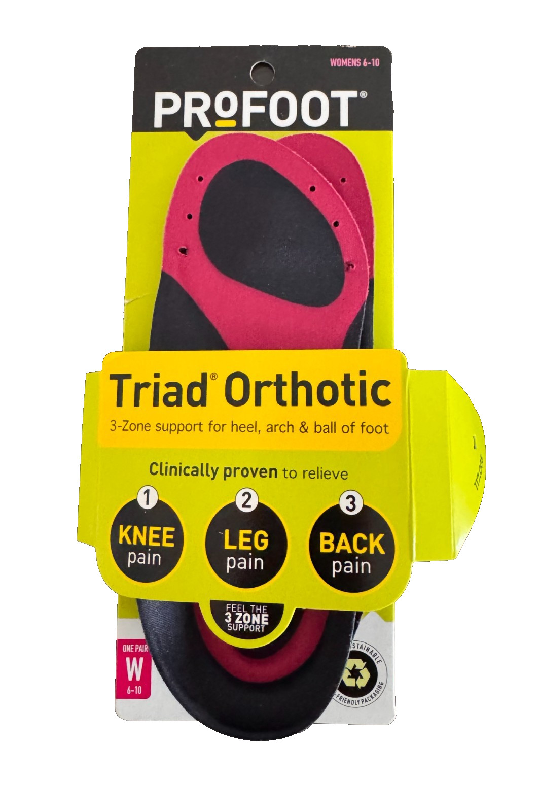 ProFoot Triad Orthotic Inserts, Size Women's 6-10, 3-Zones