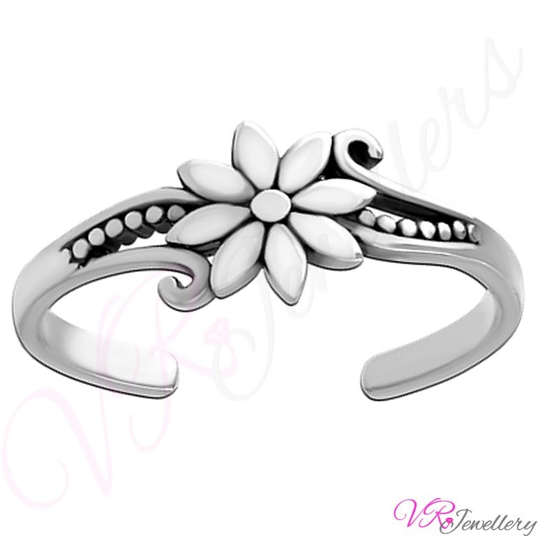 Flower Toe Ring Surgical Steel Silver 316L Womens Adjustable Open Toe Ring