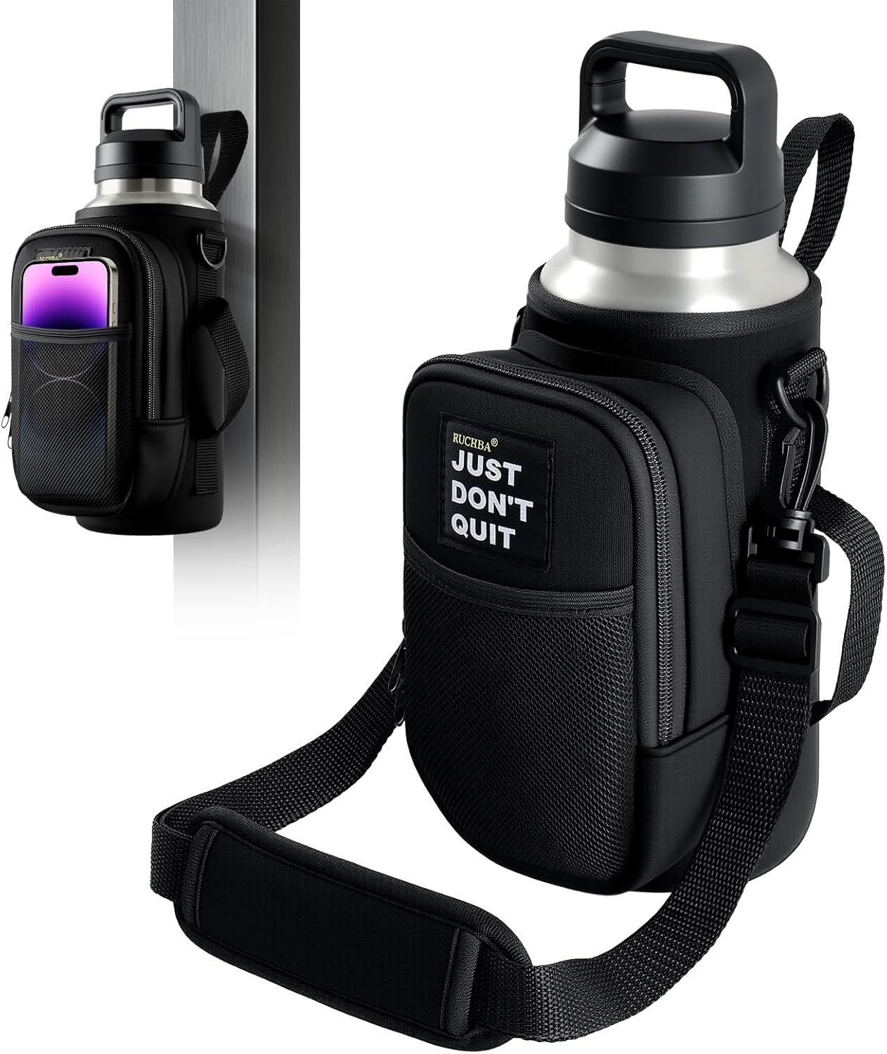 Magnetic Gym Water Bottle Holder w/ Phone Pocket 5 N52 Magnets