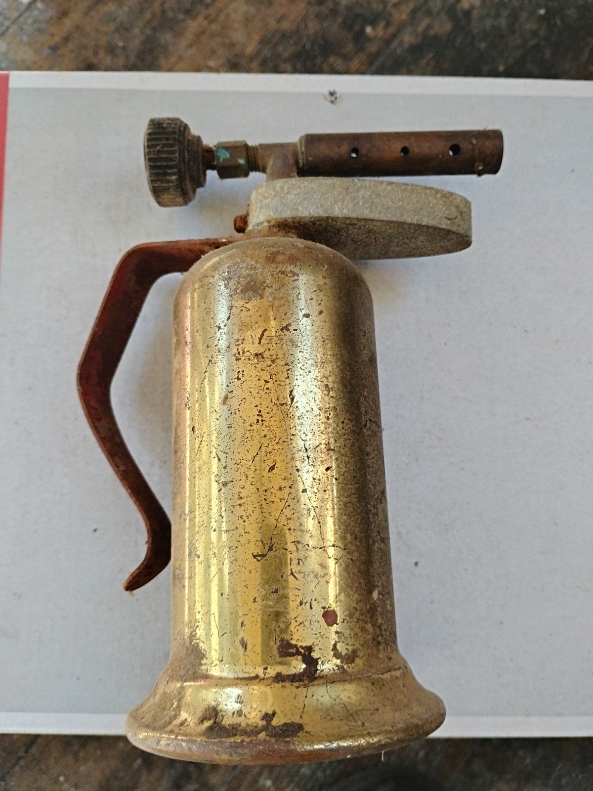 Vintage LENK Mini Gasoline Blotorch Brass Blow Torch Red Handle Soldiering