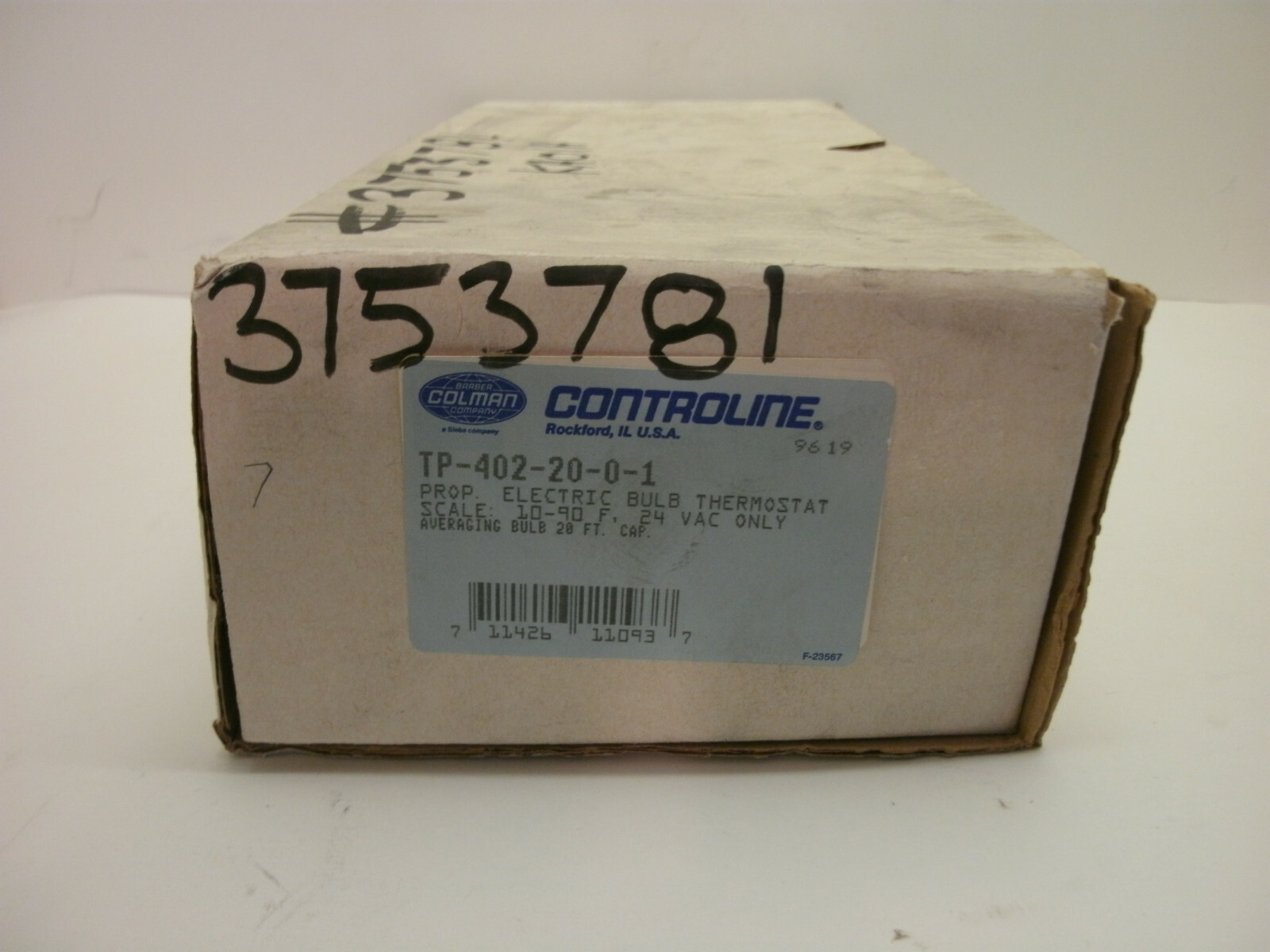 BARBER COLMAN TP-402-20-0-1 PROP ELECTRIC BULB THERMOSTAT SCALE 24VAC NEW IN BOX