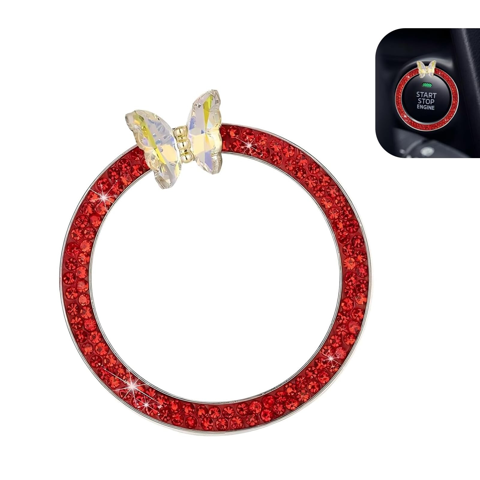 Bling Push Start Button Cover, Sparkling Butterfly Rhinestone Car Start Button C