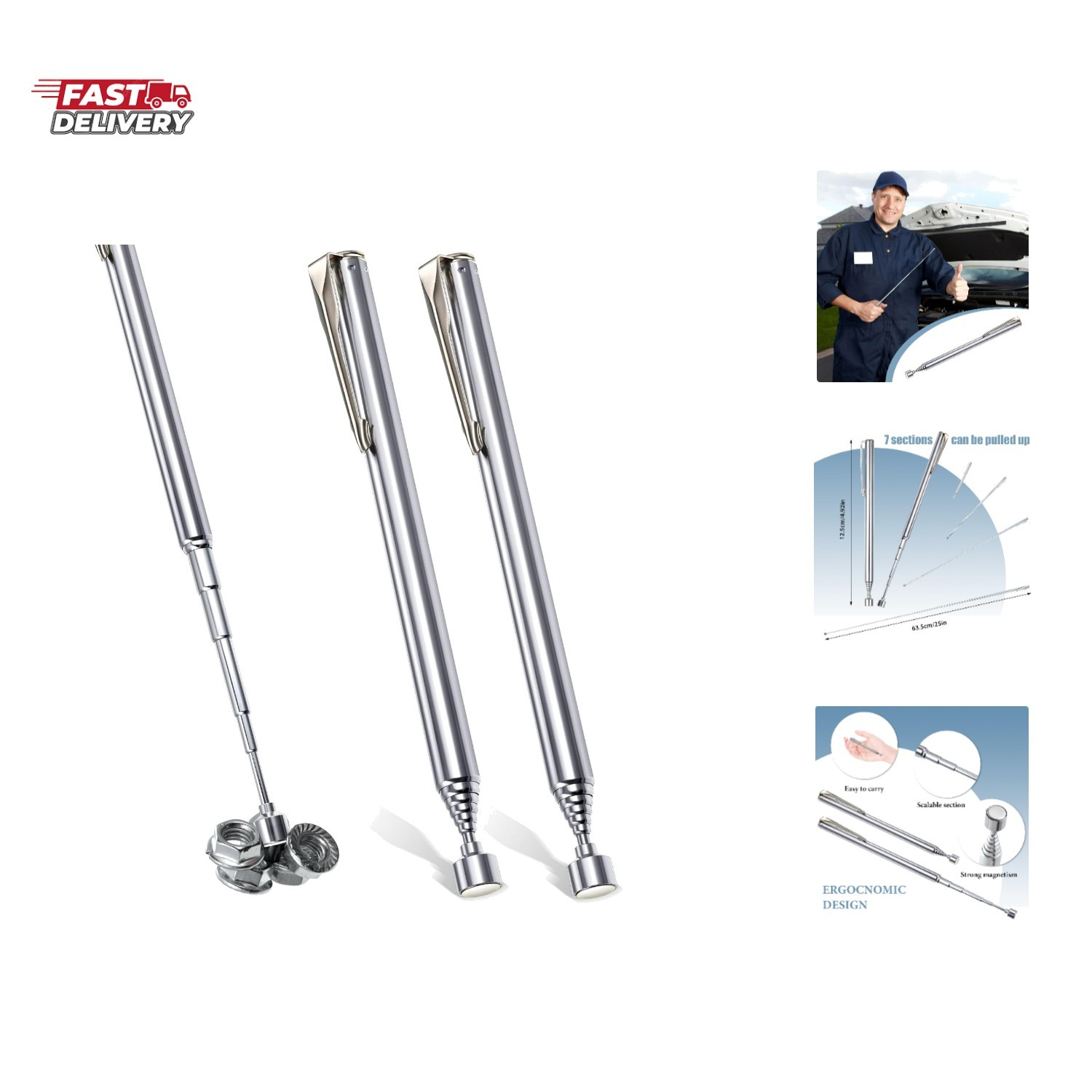 2 Pieces Telescoping Magnetic Pick up Tool Grabbers Reacher Tools with Pocket...