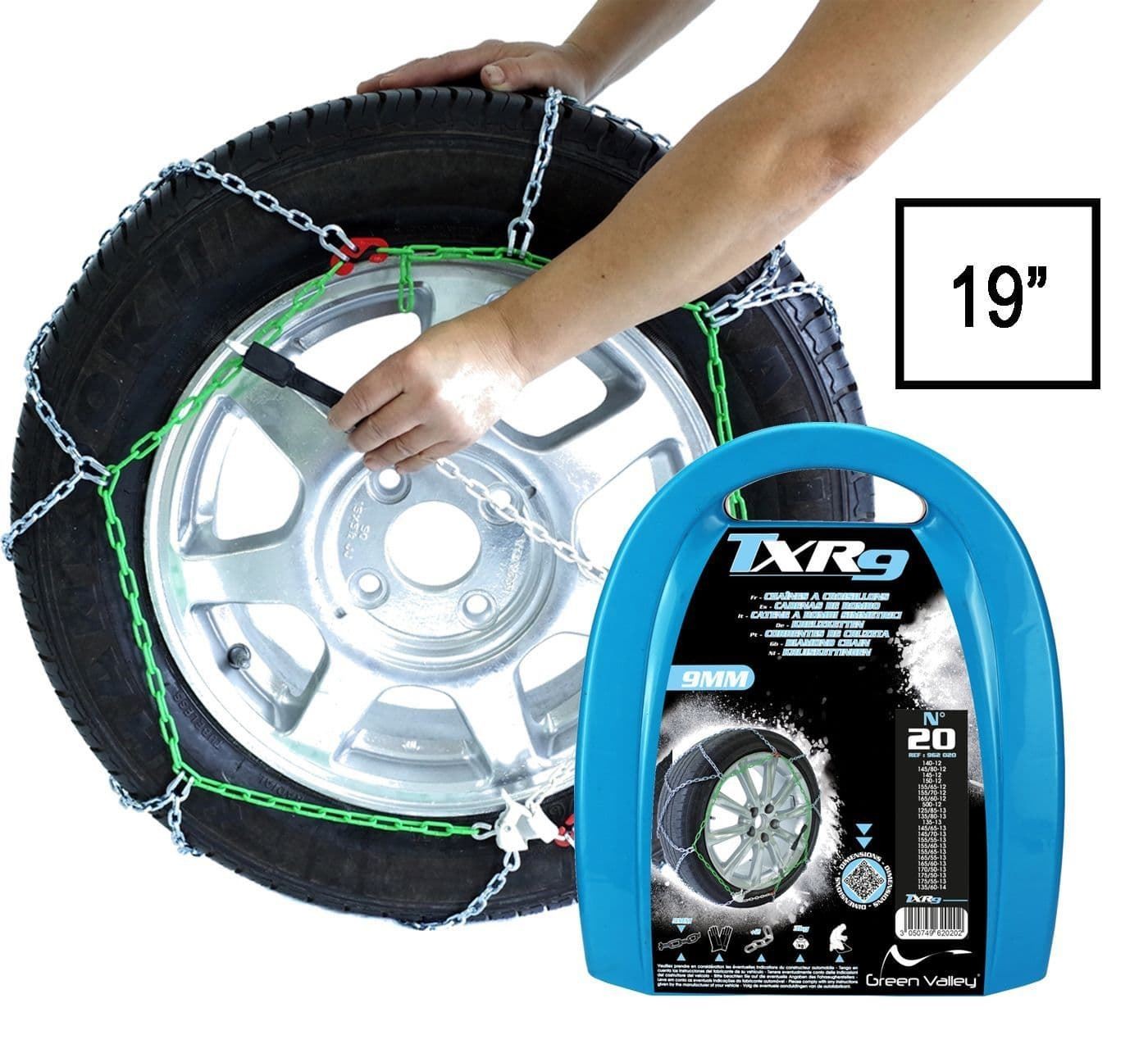 Green Valley TXR9 Winter 9mm Snow Chains - Car Tyre for 19 " Wheels 235/40R19