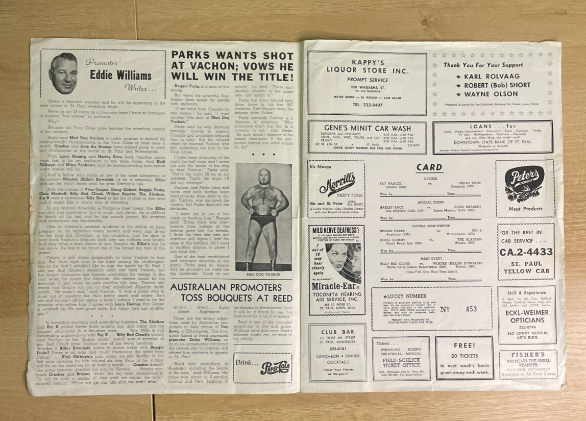 Wrestling Facts September 17, 1966 Killer Kowalski Program B2456