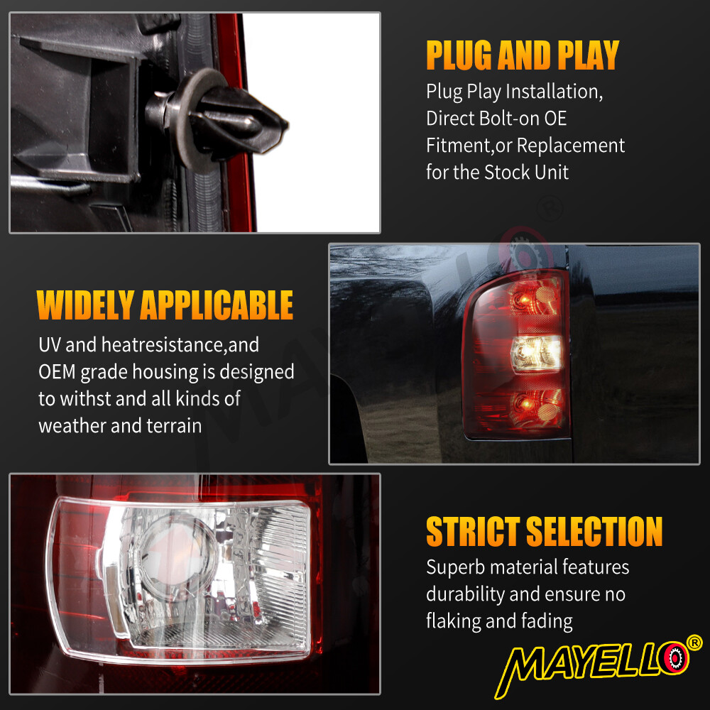 Pair Smoke Red Tail Lights For 2007 2008-2013 Chevy Silverado 1500 2500 3500 HD