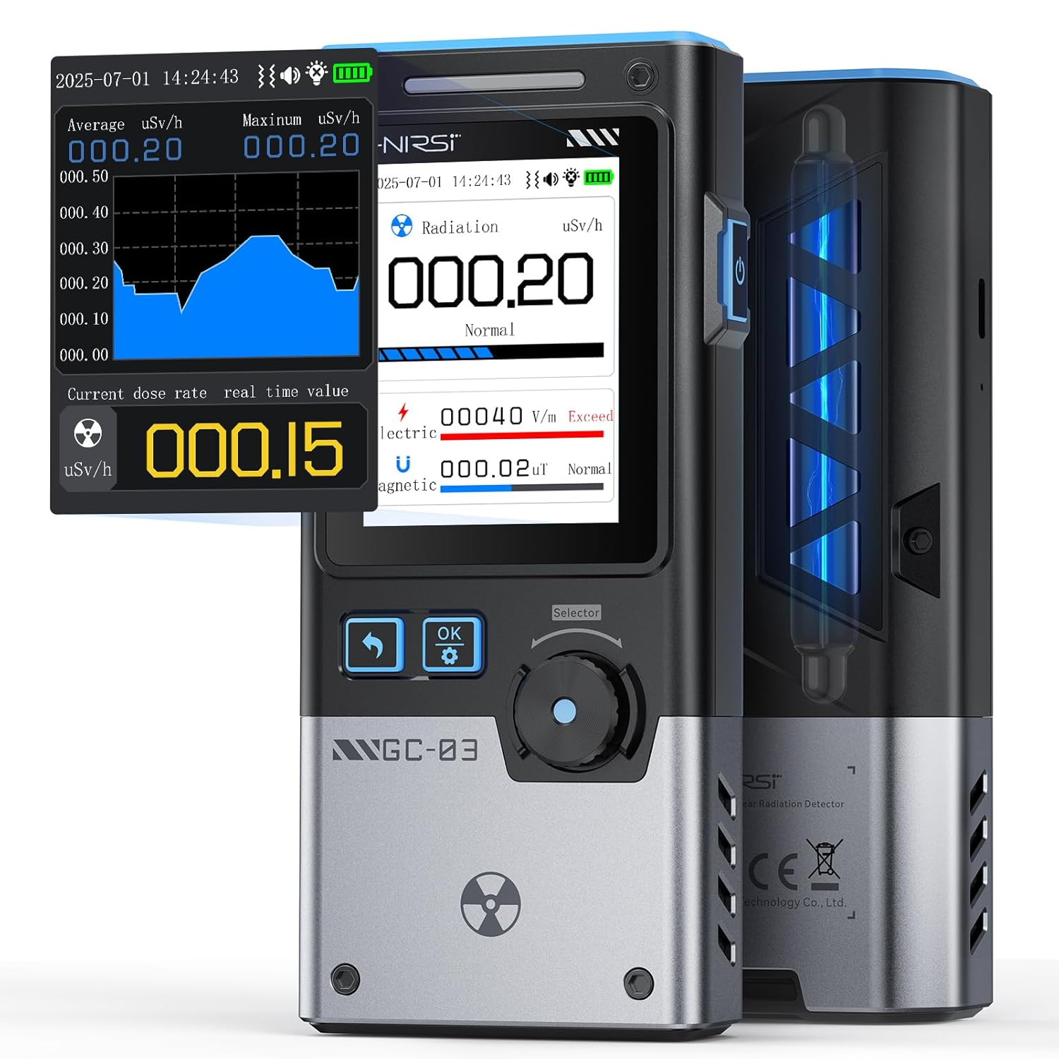 GC-03 Geiger Counter & EMF Meter - Handheld Radiation Detector, Rechargeable