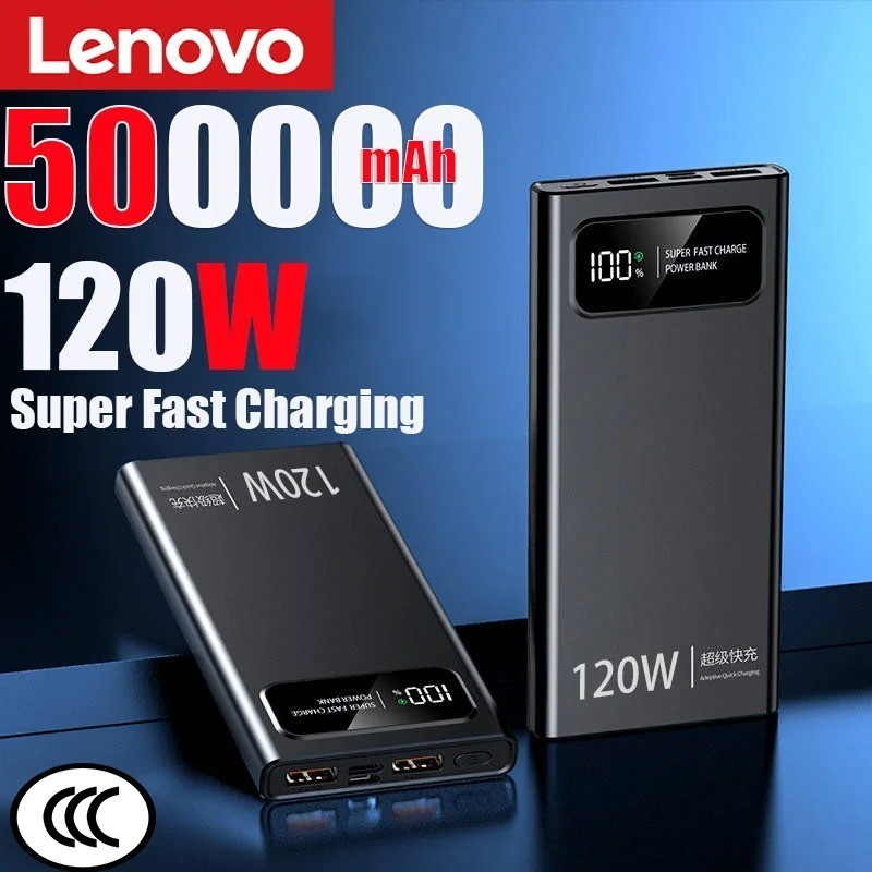 Lenovo 500000mAh Power Bank 120W Super Fast Charging Battery High Capacity