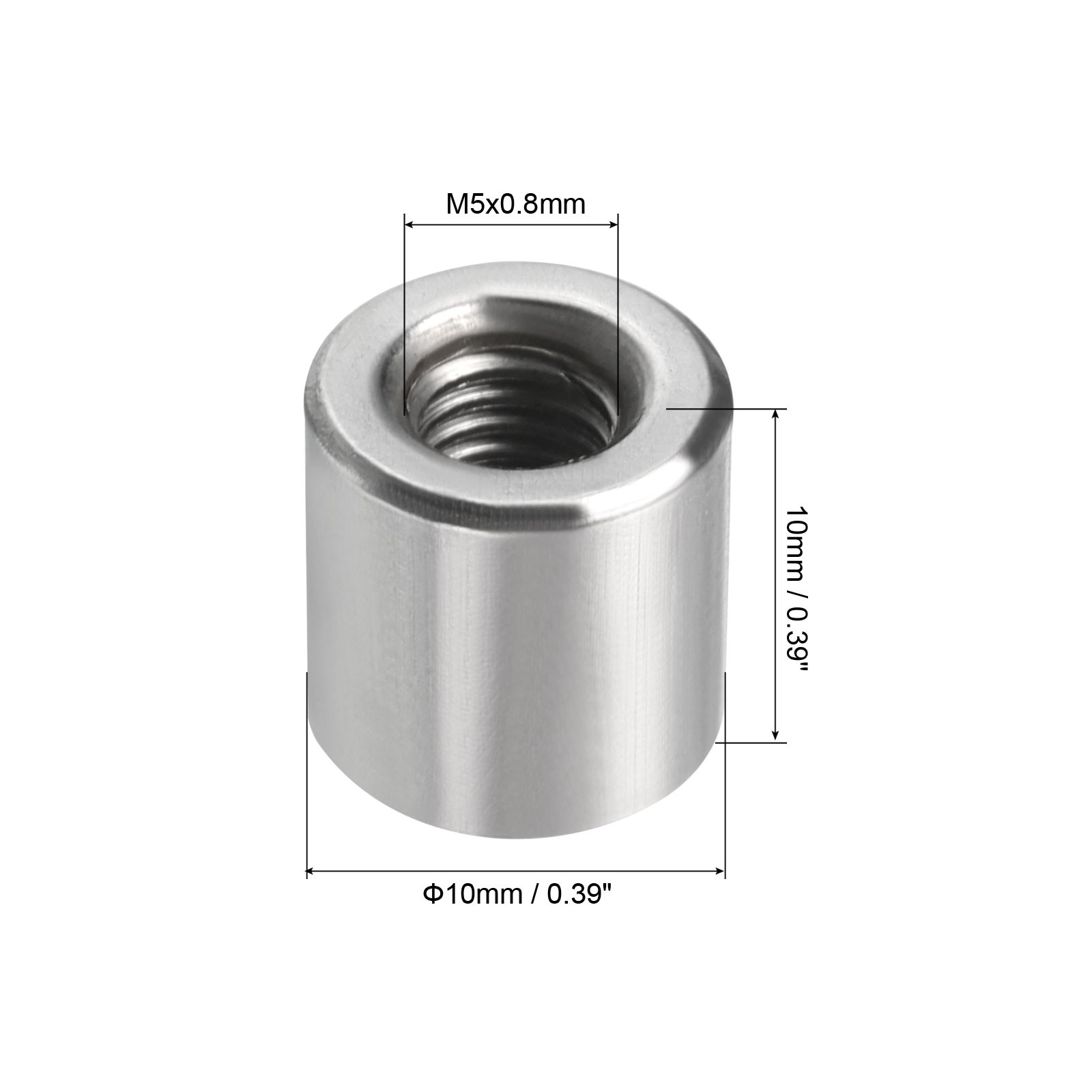 10Pcs Round Connector Nuts, M5x10x10mm Coupling Nut Sleeve Rod Bar Stud Nut
