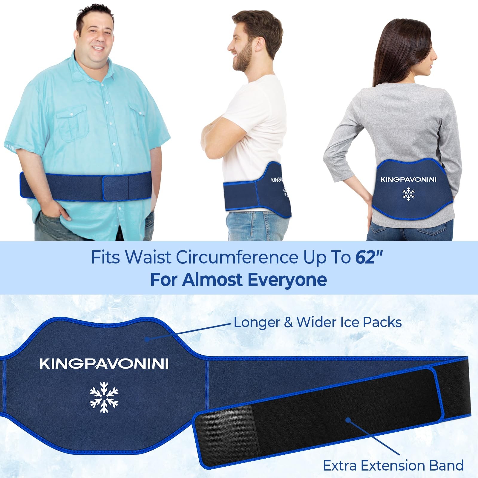 Extra Large Ice Pack for Back Pain Relief with Extension Strap, 2 Pack Reusab...