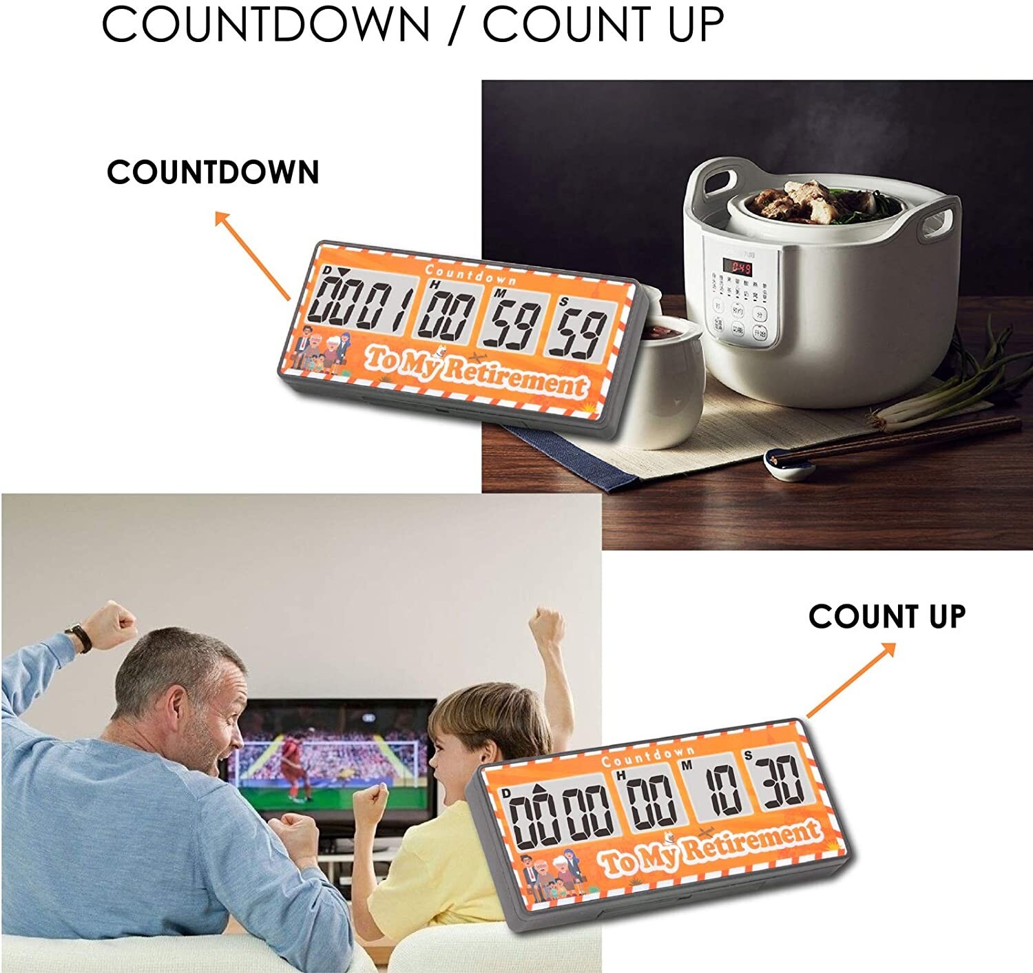 Digital 9999 Days Timer Count-up/Count down Clock Magnet Loud Alarm Easy to Read