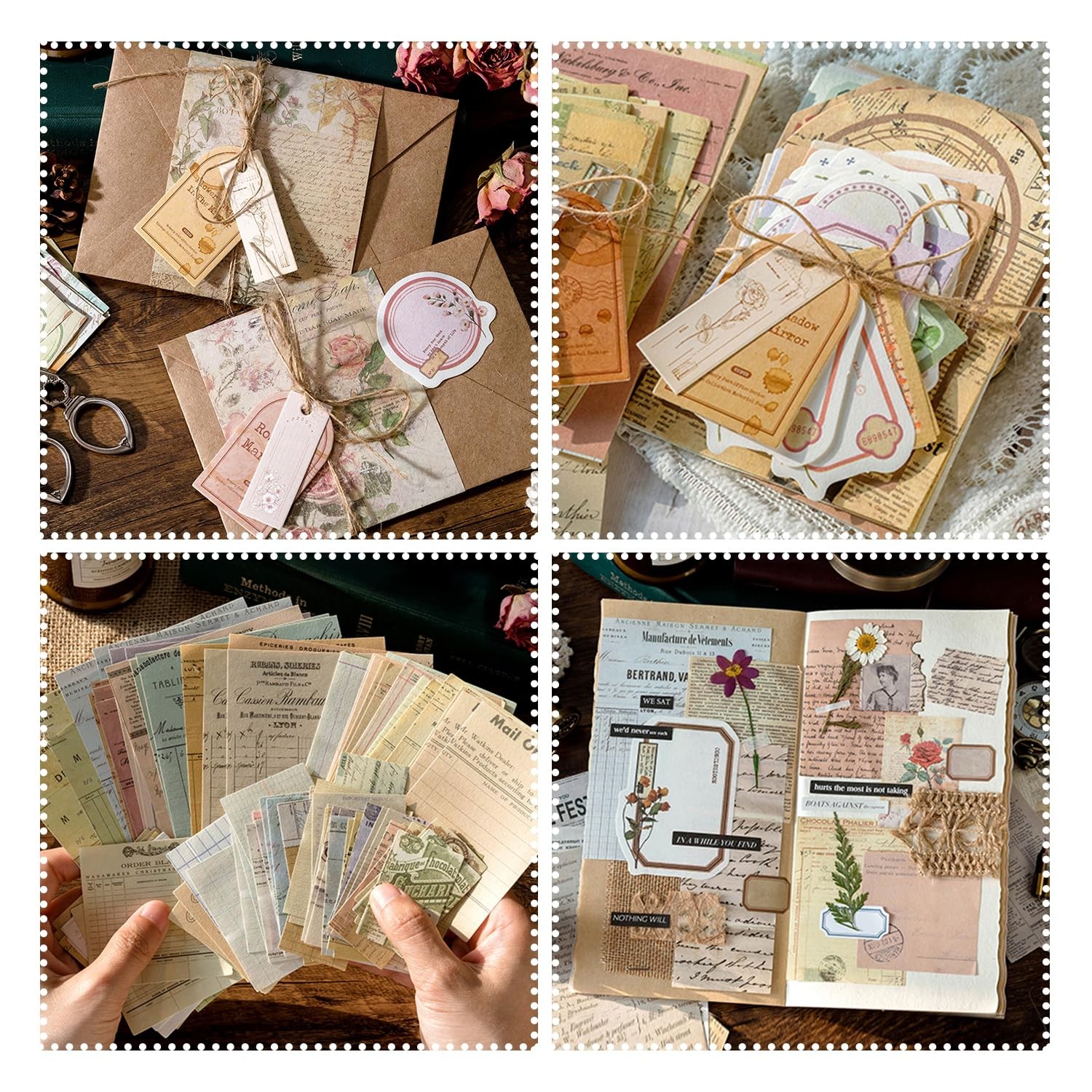 400Pcs Vintage Scrapbook Paper & Junk Journal Kit, white, beige, pink