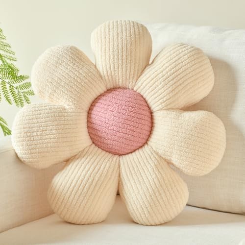 Flower Shaped Throw Pillow,Soft Daisy Pillow with 19.6" x 19.6" Ivory