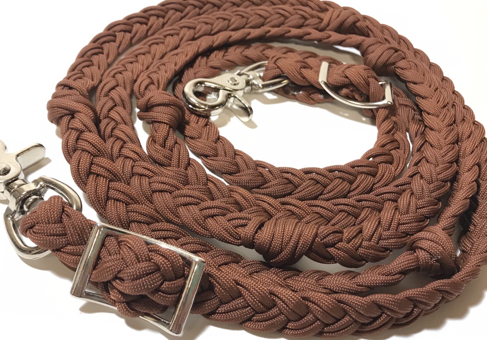 Barrel reins with grip knots Hand Braided Paracord Brown western tack