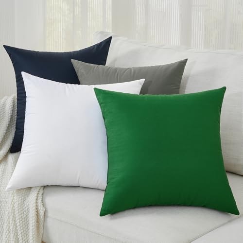 Throw Pillow Inserts 18x18 Set of 2, 100% Cotton Cover with 18x18 Inch Green
