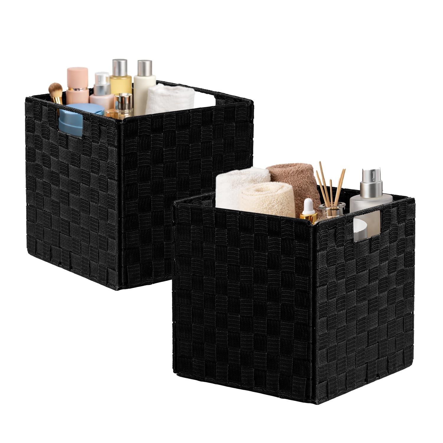 2-Pack Woven Storage Basket Bins Container Tote for Organizing, Black Storage...