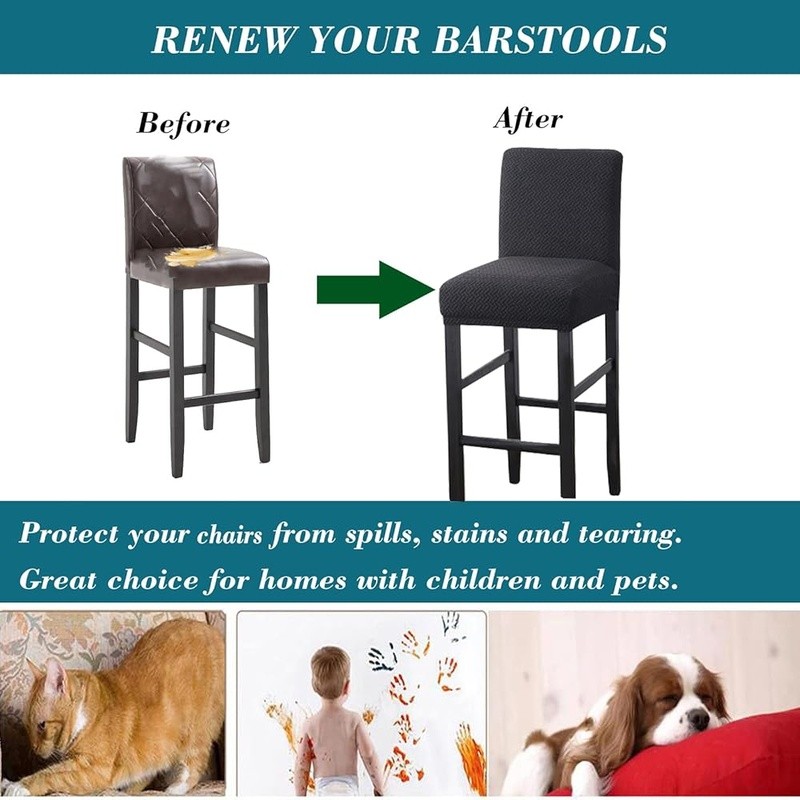 Stretch Bar Stool Covers Backrest Protector Chair Slipcovers Machine Washable US