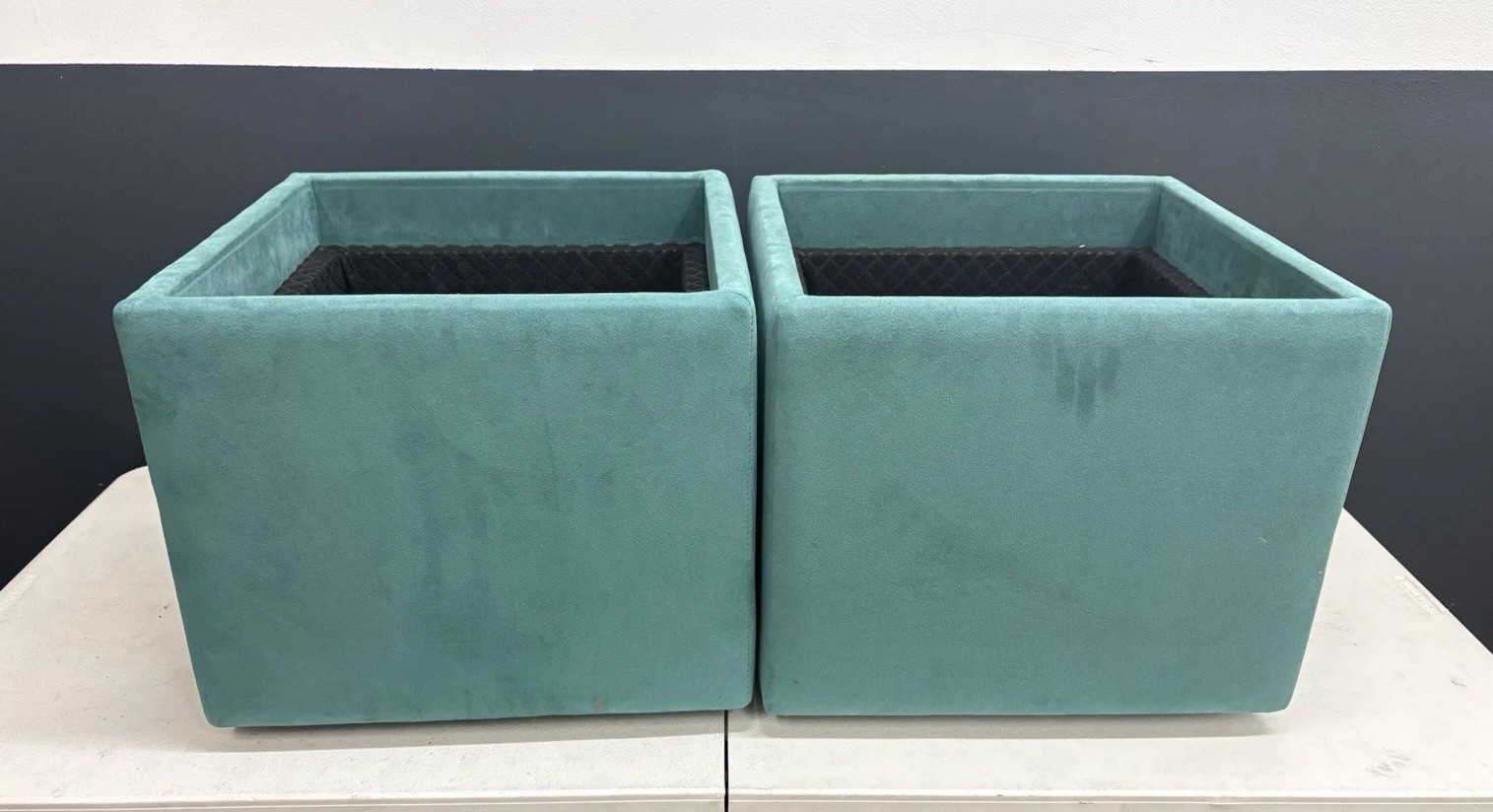 American Leather UNO Storage Ottoman Robb & Stucky Teal w Tray Casters Set 2