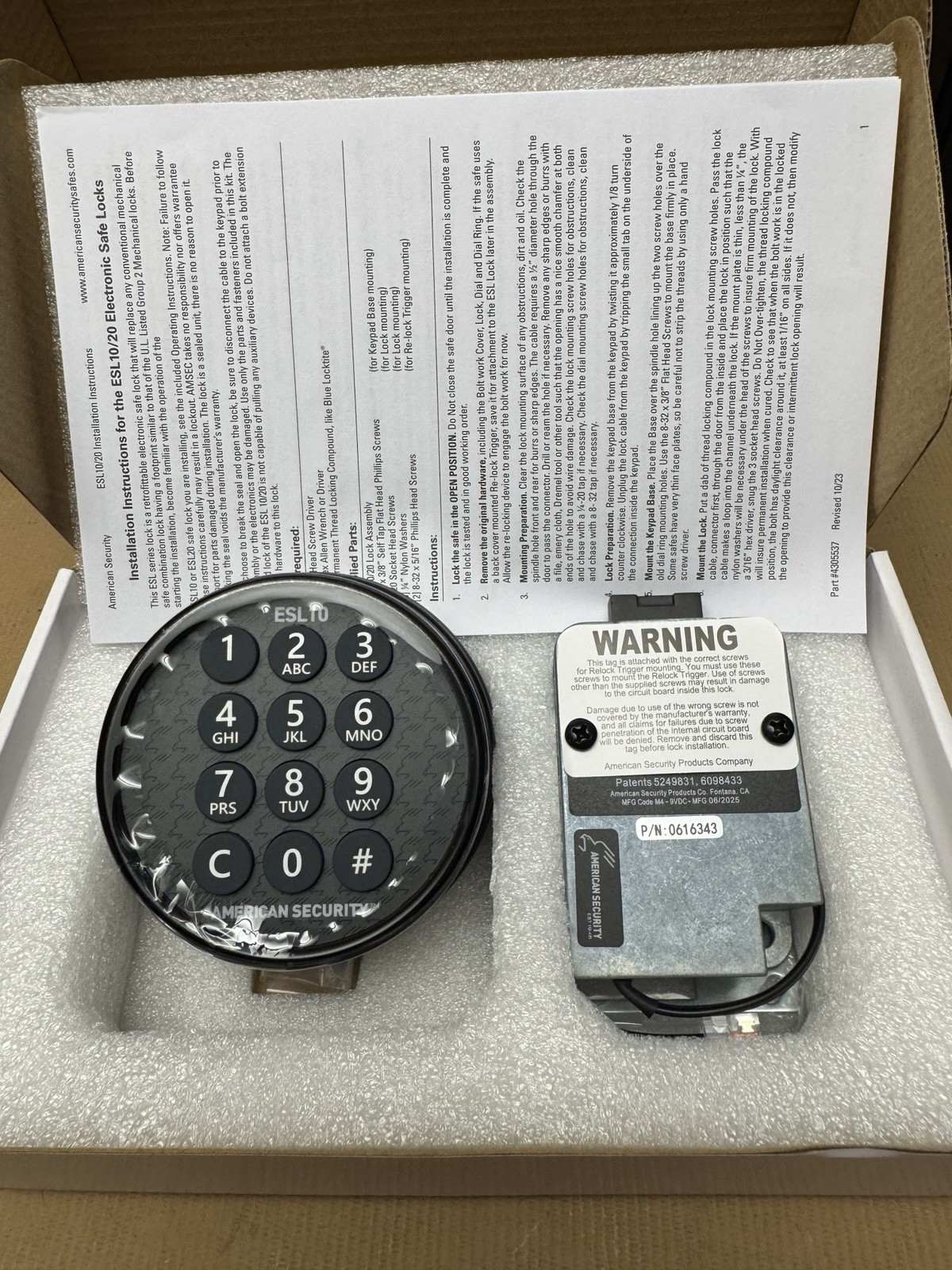 American Security - ESL10 ESL10XL - Lighted Keypad - Electronic Safe Lock Black
