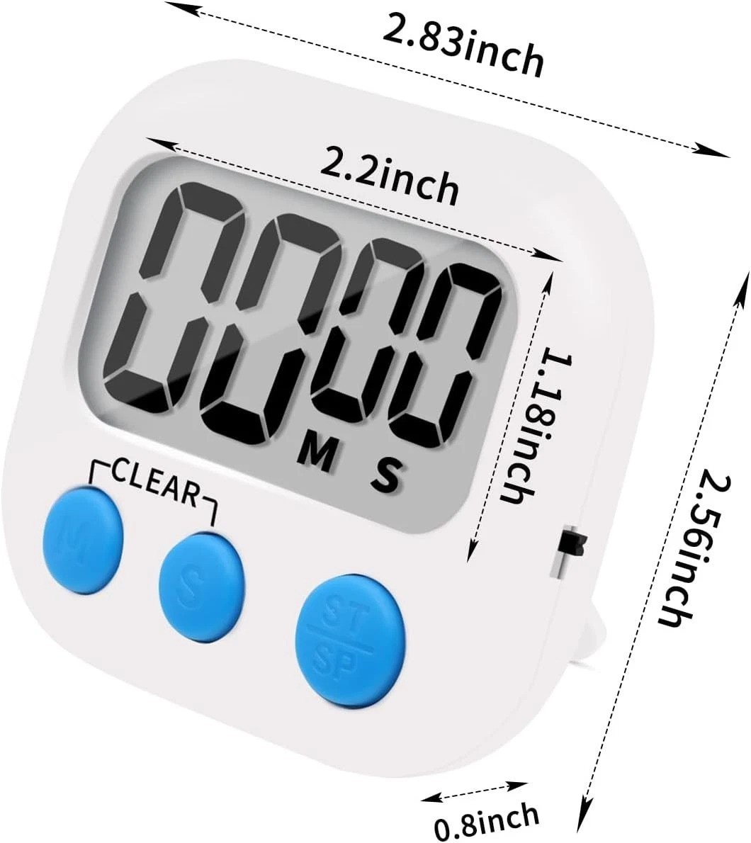 Compact 6 Pack Kitchen Timer Set - Magnetic Back, Large Display, ON/OFF Switch