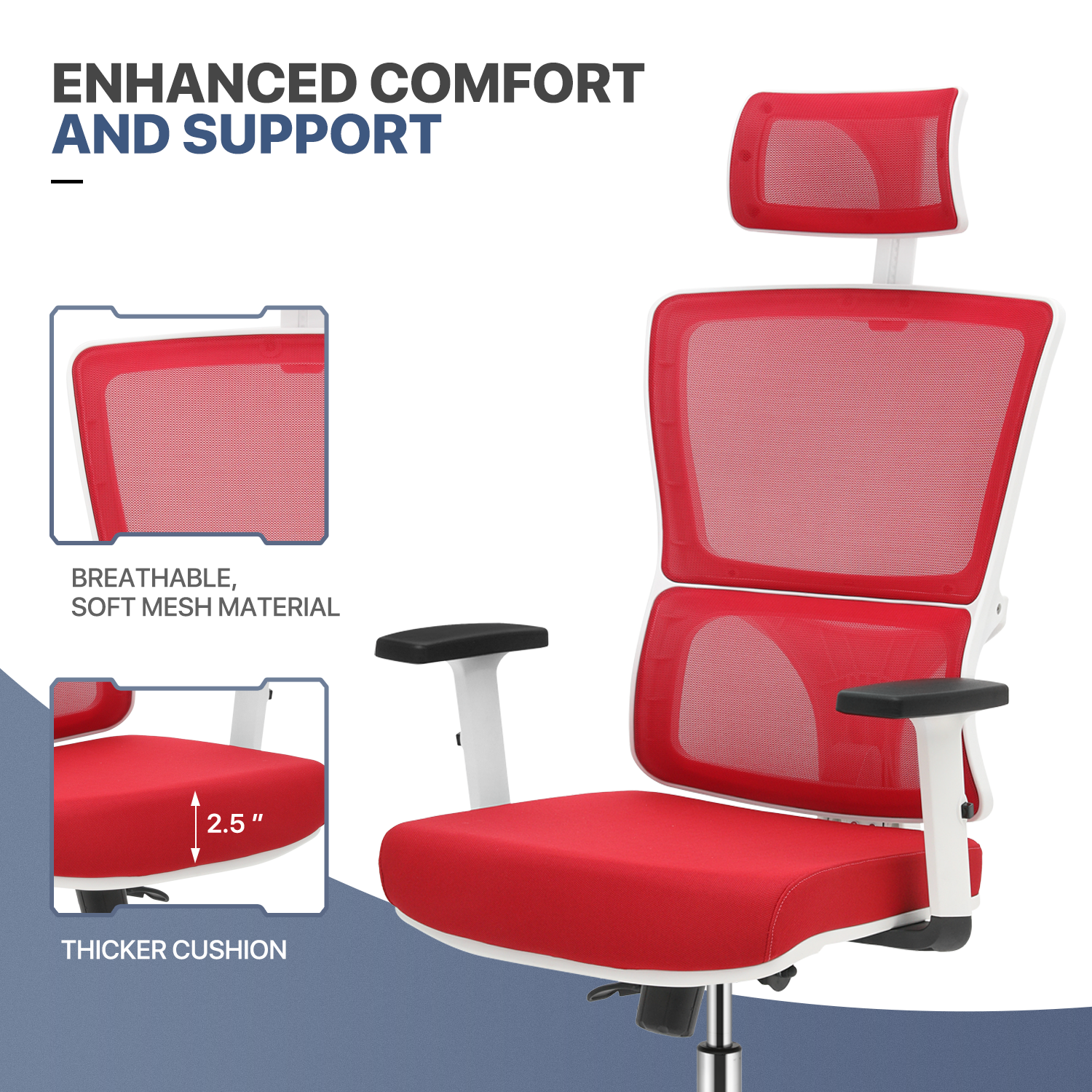 Red Mesh High Back Office Desk Computer Chair Home Adjustable Headrest Task Seat