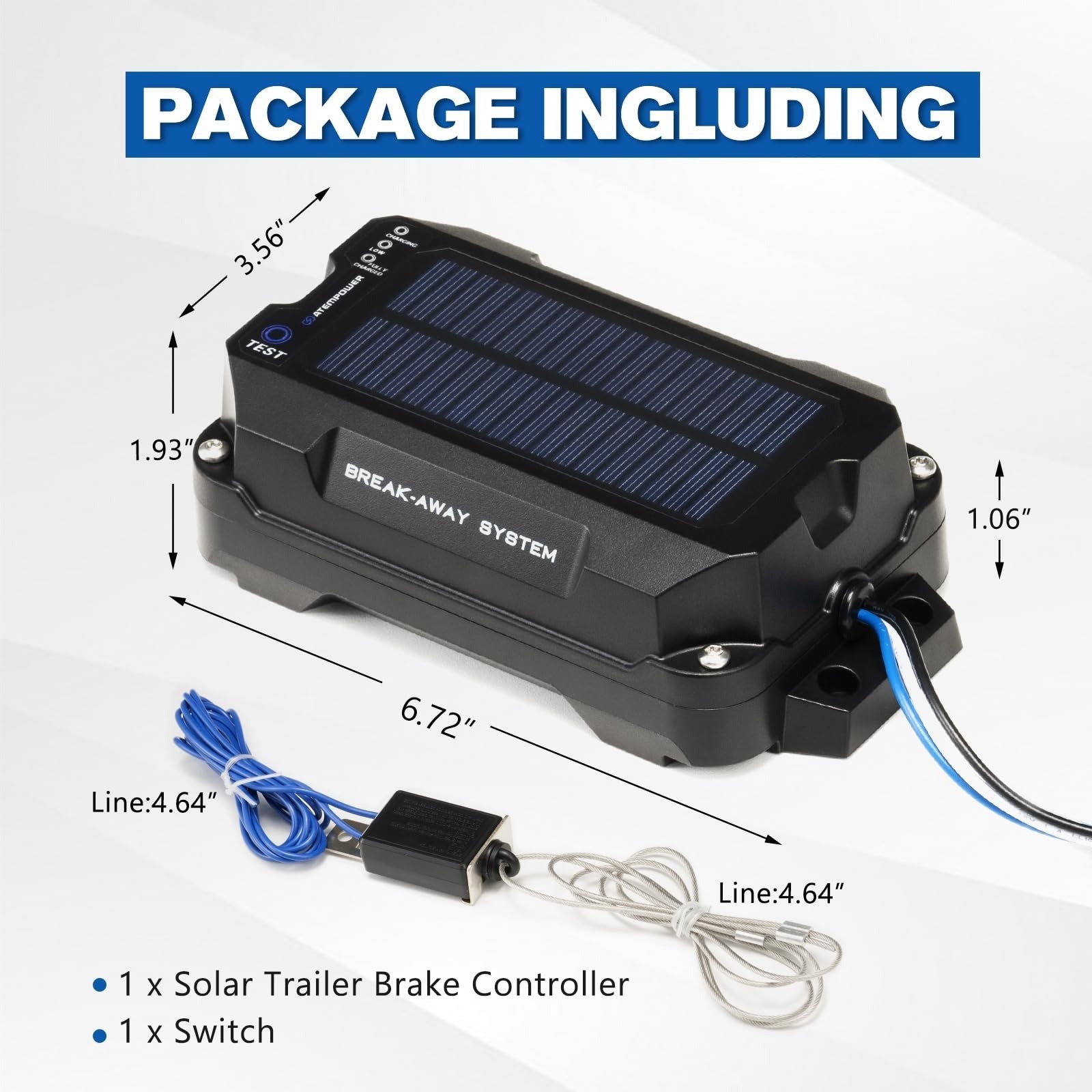 ATEM POWER Solar Trailer Brake Controller Kit 12V with Built-in Solar Panel