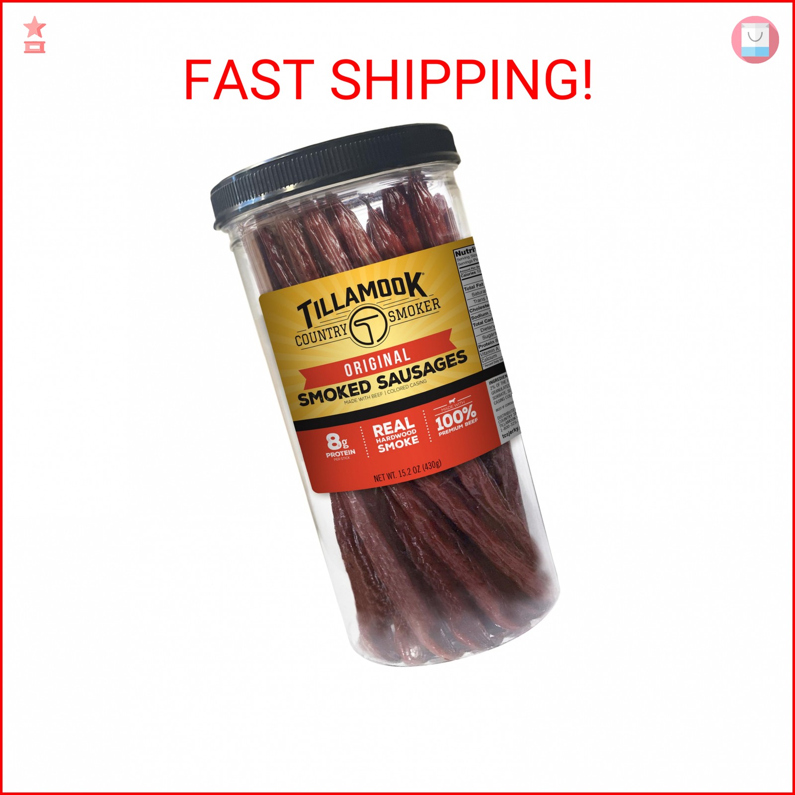 Tillamook Country Smoker Real Hardwood Smoked Sausages, Original Beef, 15.2 Ounc