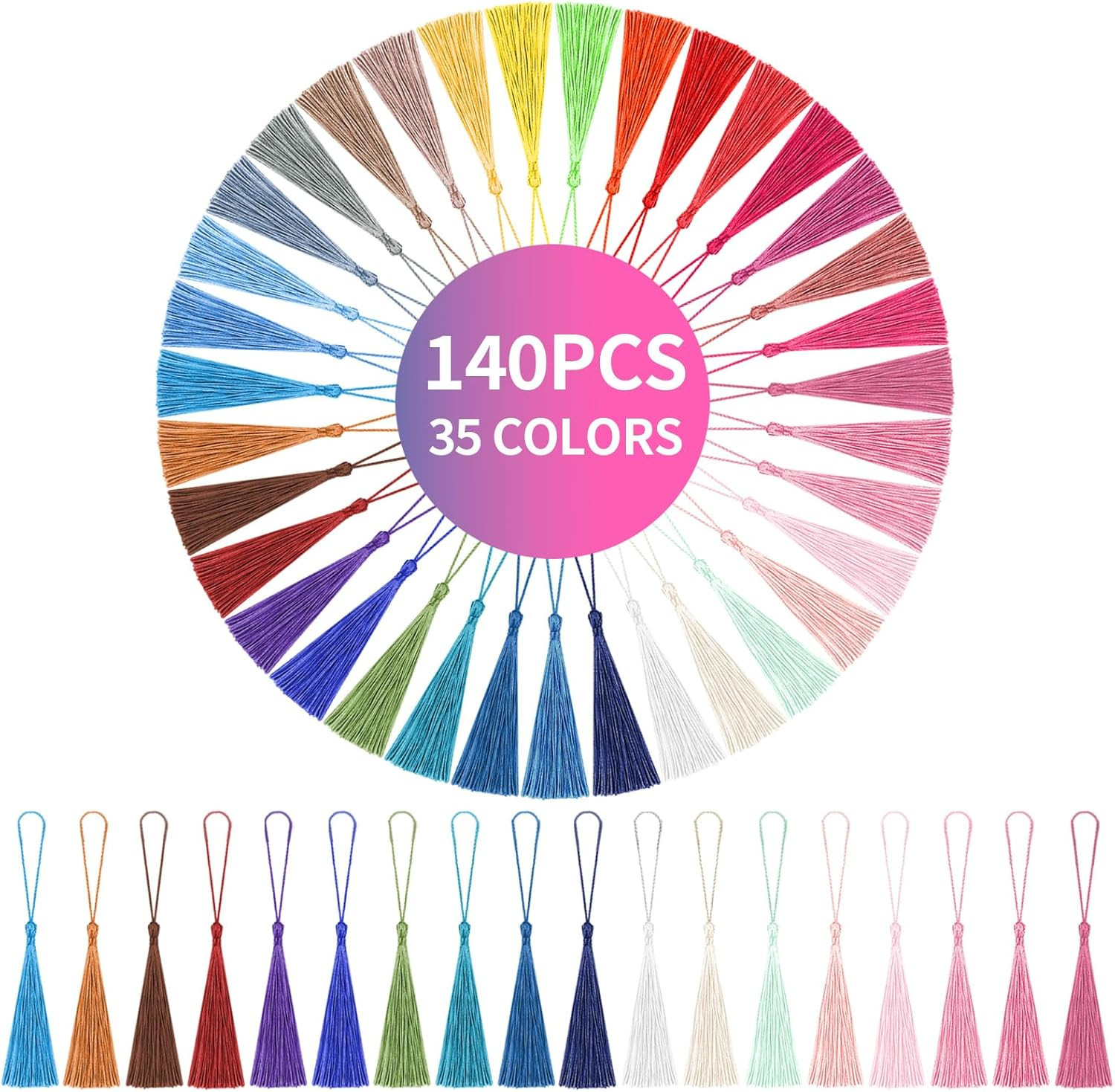 140pcs Multi-color Polyester Silk Tassels for Crafts, Bookmarks, Graduation, Jew