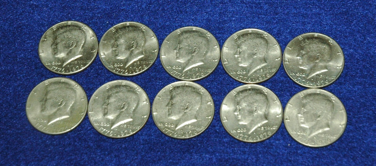 1976 Bicentennial Kennedy Half Dollar Clad Roll Lot of 10 Coins EF to AU