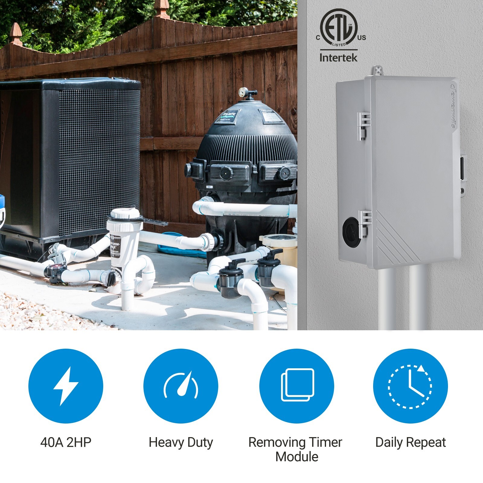 DEWENWILS Pool Pump Timer Box Outdoor, 24-Hour Programmable ON/Off Timer Switch