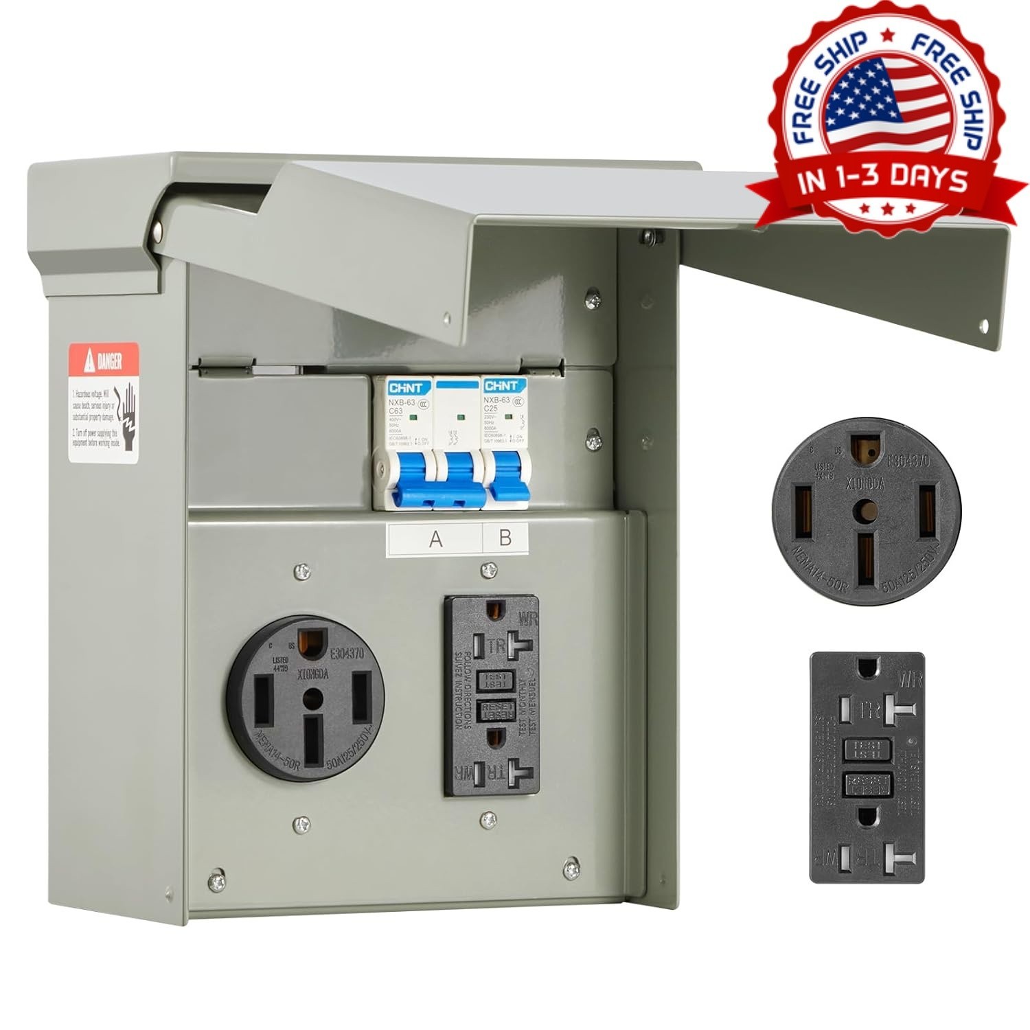 Caja de toma de corriente para RV de 50 A, receptáculo de 125 V, resistente